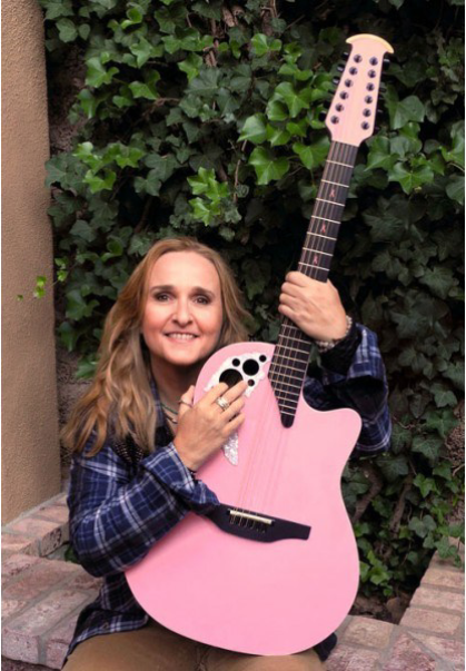 Melissa Etheridge with One of Only Two Real Models of the Original Custom Pink Adamas Signature Ovation Guitar that was Auctioned to Support the Breast Cancer Research Foundation