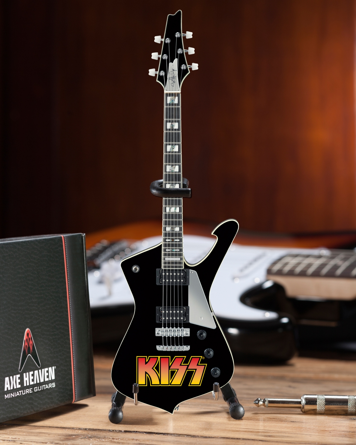 Officially Licensed KISS® Logo Paul Stanley Iceman Miniature Guitar Model by AXE HEAVEN® and ICON!C CONCEPTS®