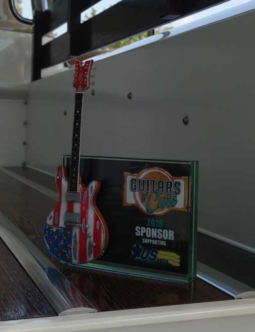 Guitars N' Cars 7" x 5" Glass Frame Award with 10" Custom Stars & Stripes Mini Guitar by AXE HEAVEN®