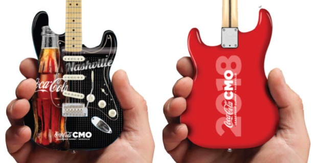 Coca-Cola® Promo Fender™ Strat™ Mini Guitar by AXE HEAVEN® - Front & Back Close-Up